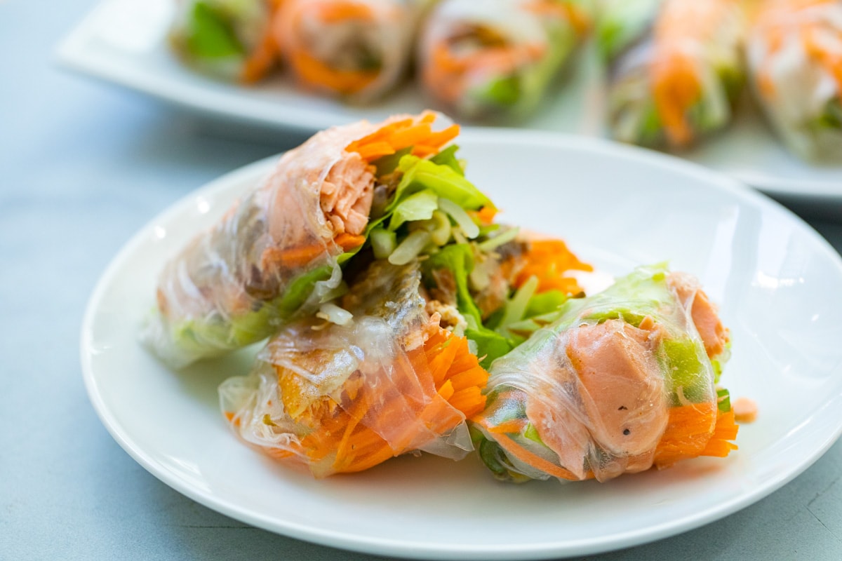 Grilled Salmon Spring Rolls 2pcs (Gỏi cuốn cá hồi) at Hoa Phuong Do